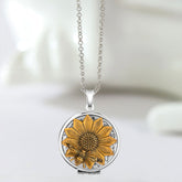 Personalisierte Foto Medaillon Kette mit Bilder &Text – Runder Anhänger mit Gold Sonnenblume und Biene, Perfekter Geschenk für Mama Frauen